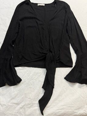 The Impeccable Pig Black Tie-Front V-Neck Blouse